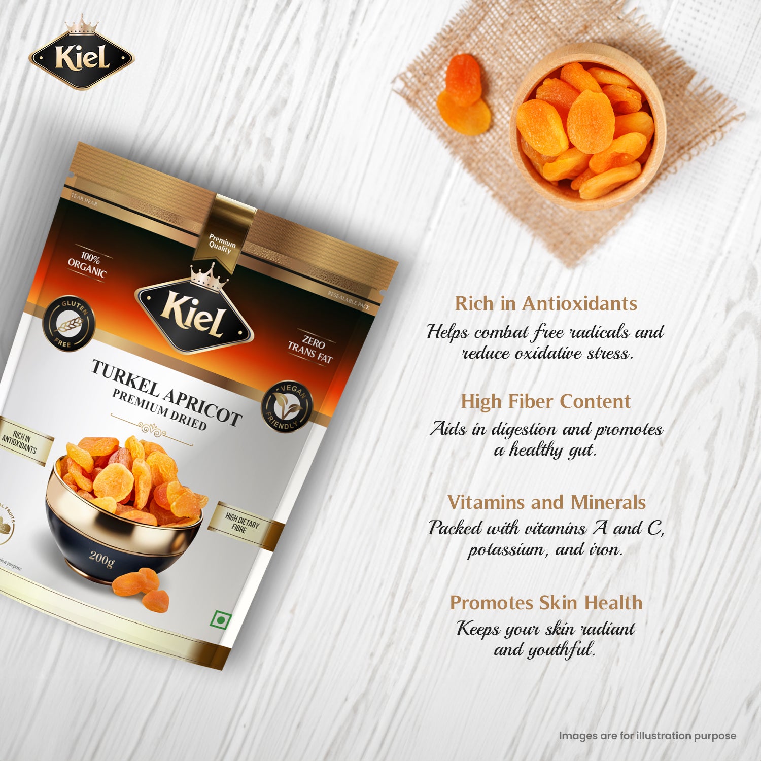 Kiel Premium Turkish Dried Apricot Pack of 200 Gram