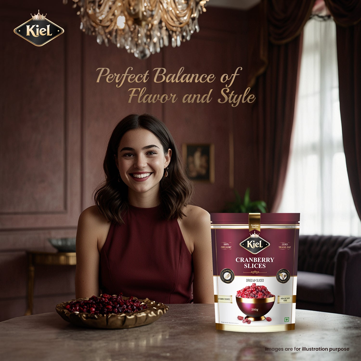 Kiel Premium Cranberries Dried & Sliced Pack of 200 Gram