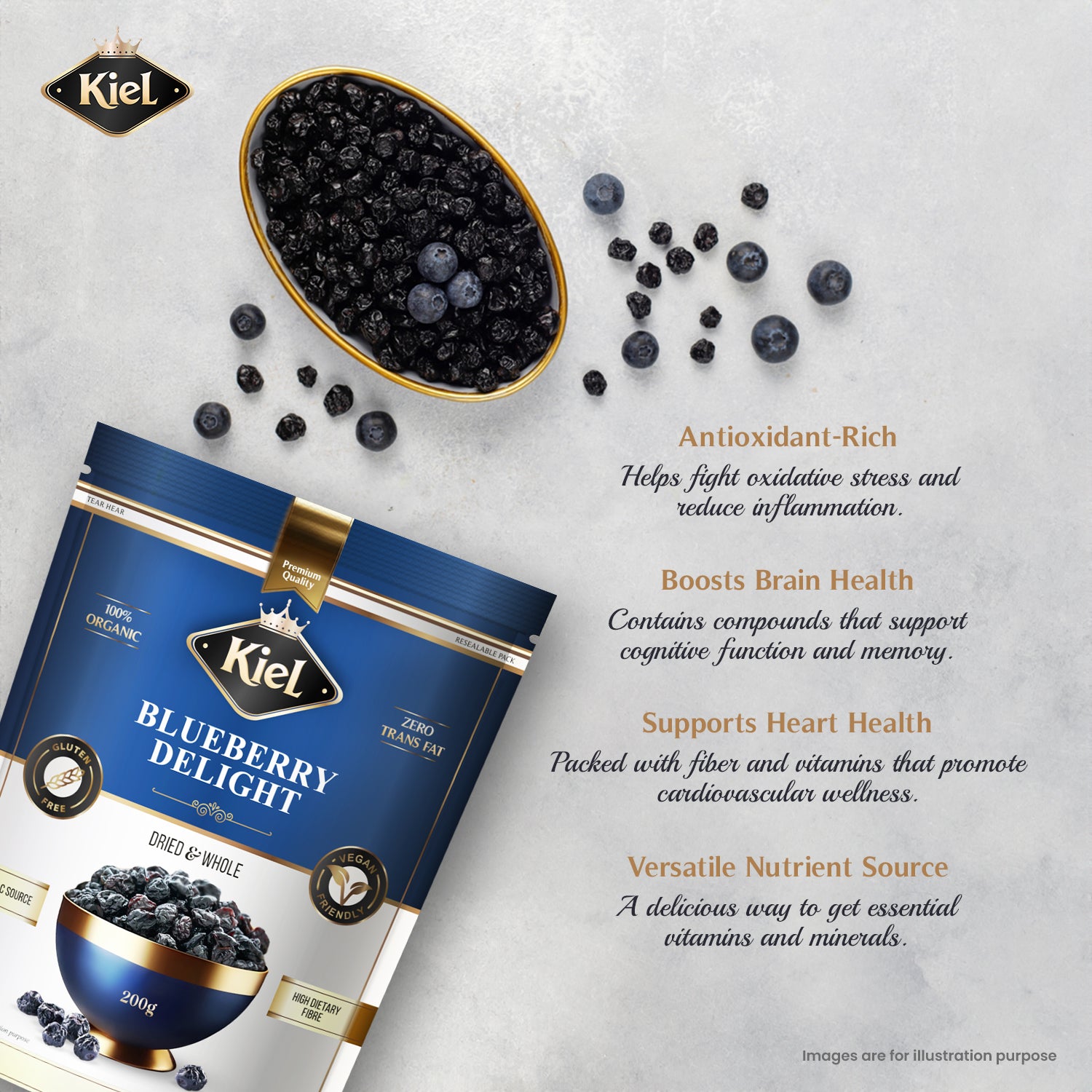 Kiel Premium Blueberries Delight Pack of 200 Gram