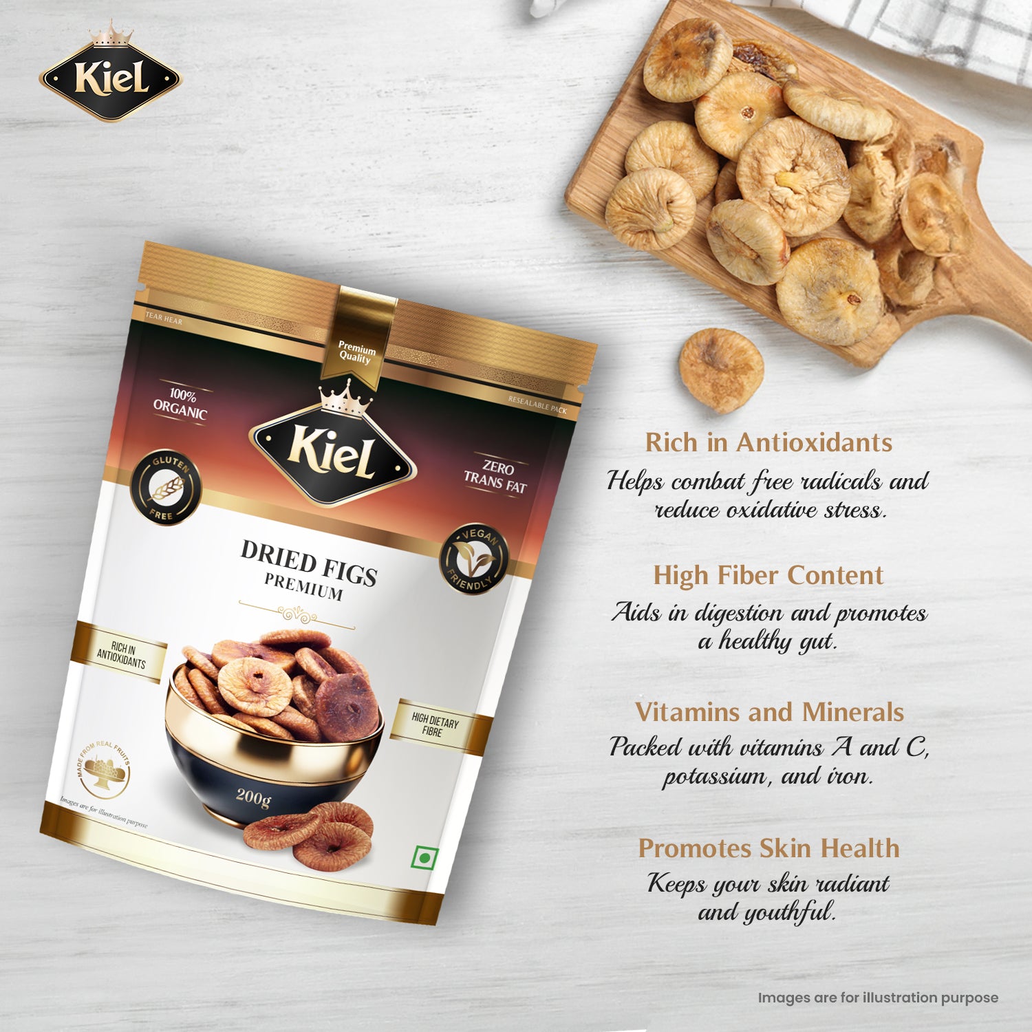 Kiel Premium Dried Figs (Anjeer) Pack of 200 Gram