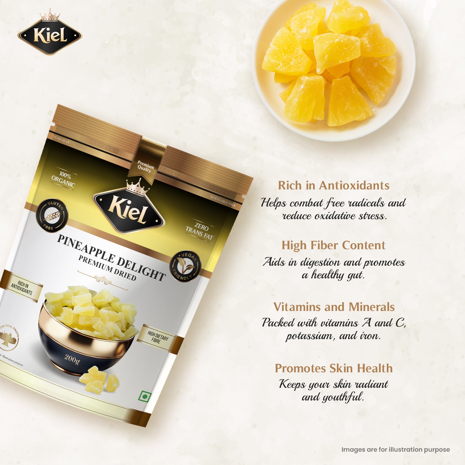 Kiel Premium Dried Pineapple Delight Pack of 200 Gram