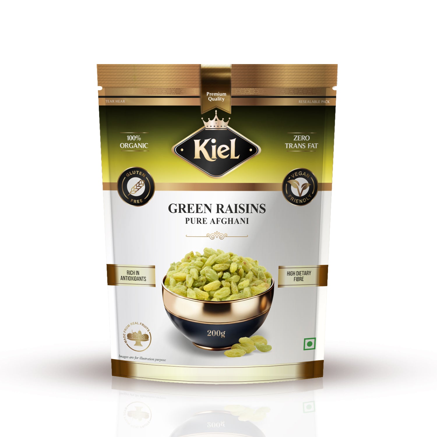 Kiel Pure Green Afghani Raisins (Seedless) Pack of 200 Gram