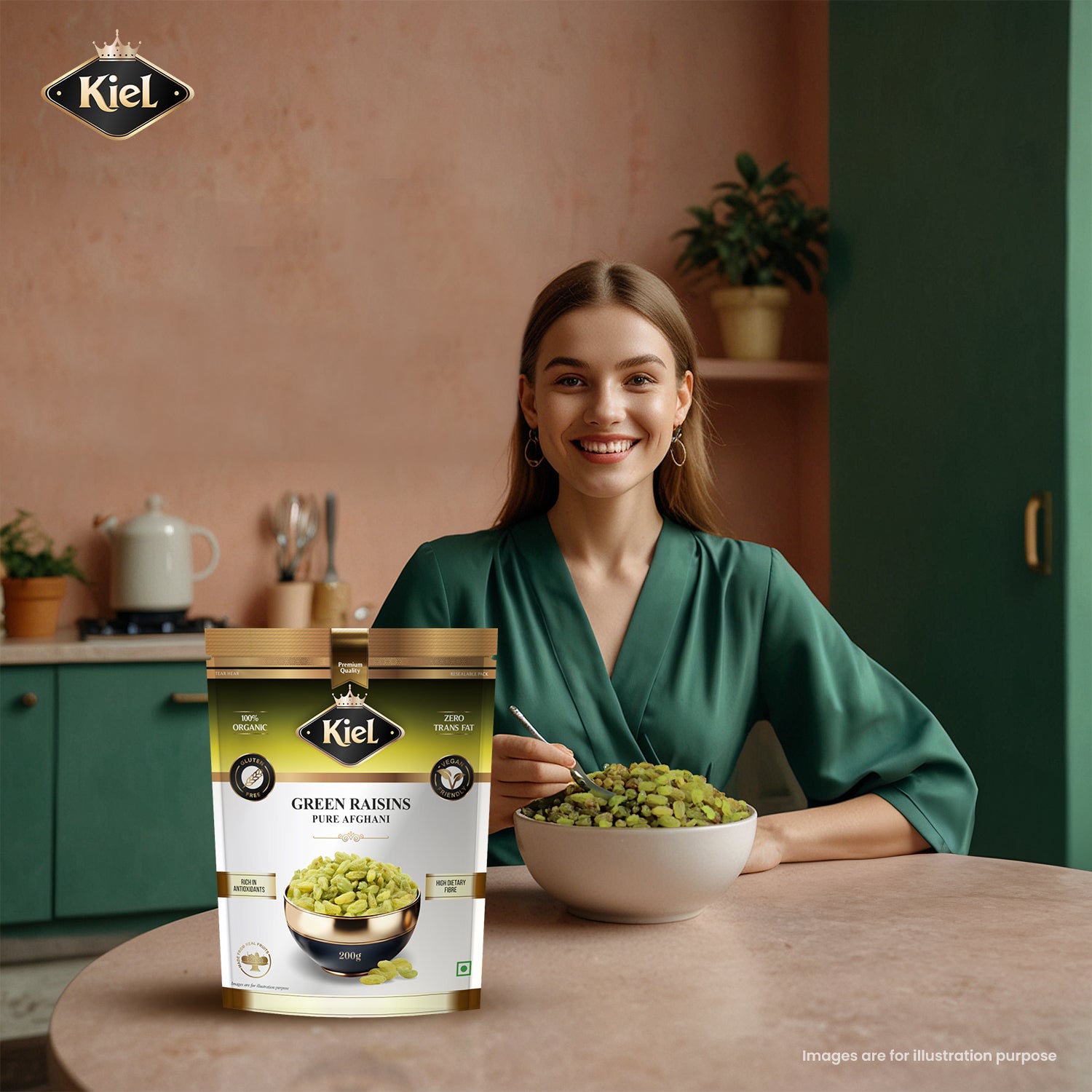 Kiel Pure Green Afghani Raisins (Seedless) Pack of 200 Gram