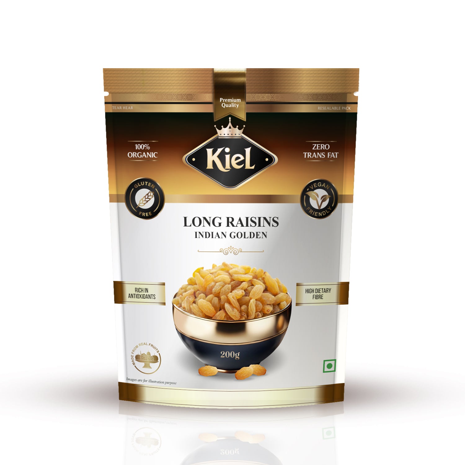 Kiel Pure Premium Long Raisins – Indian Golden Pack of 200 Gram