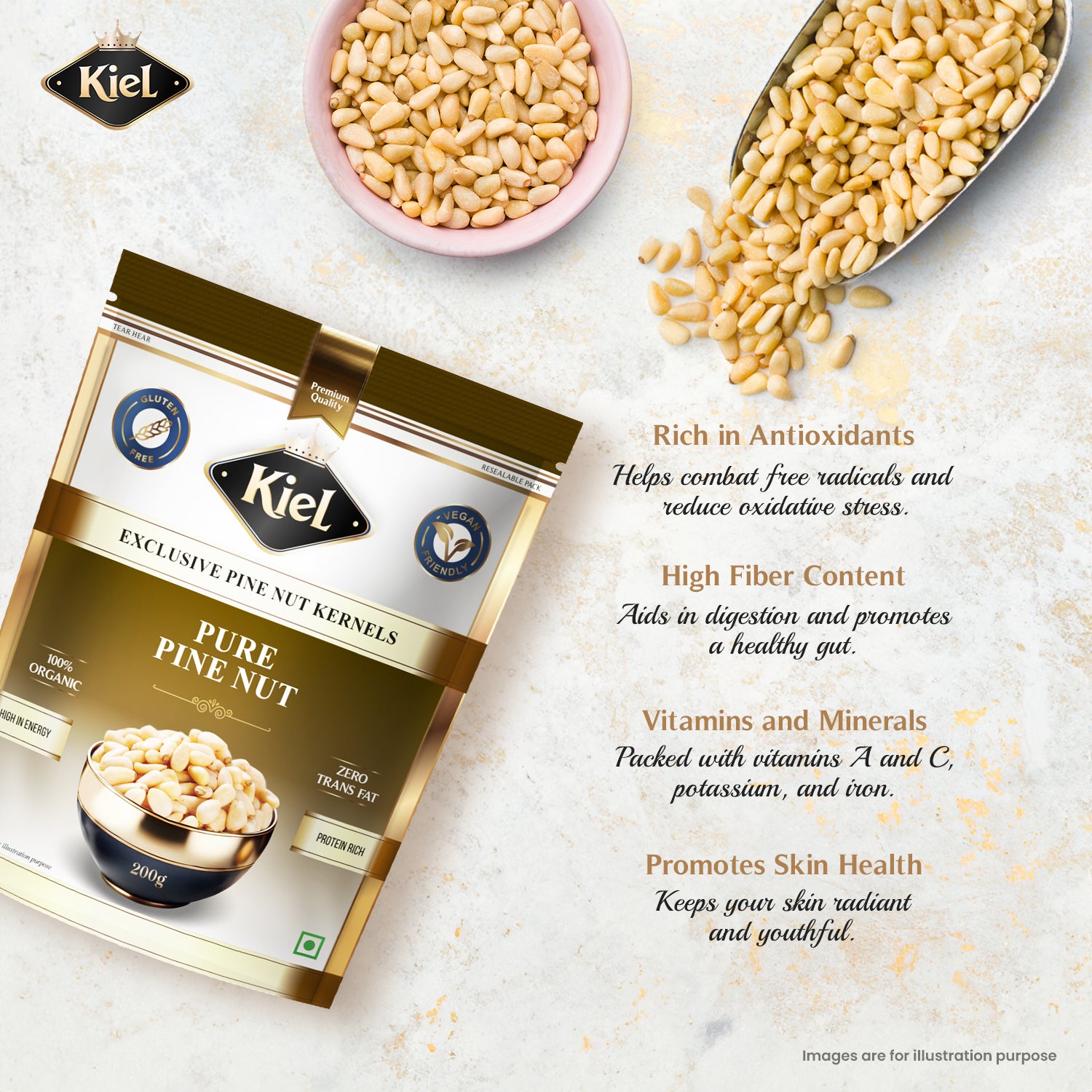 Kiel Exclusive Pine Nut Kernels Pack of 100 Gram