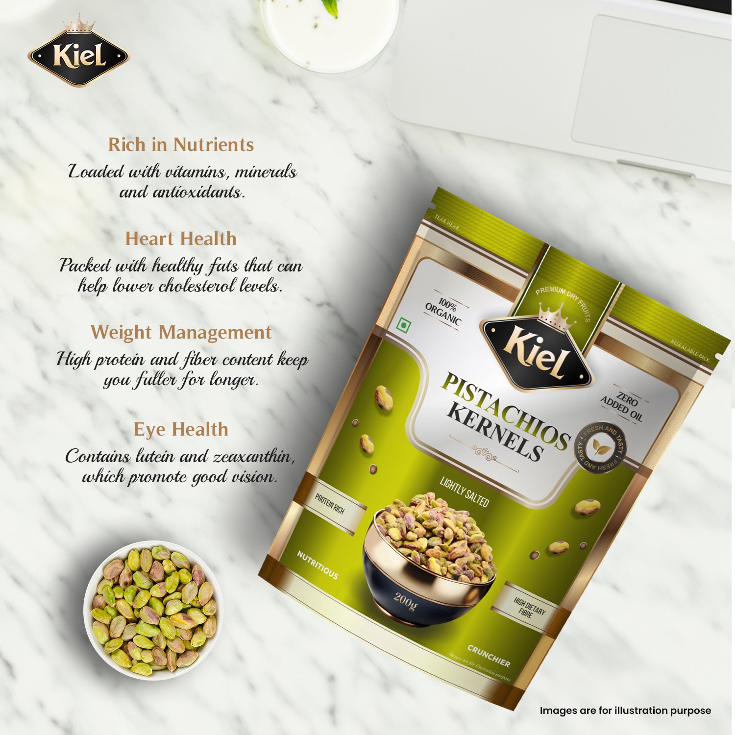 Kiel Crunchy Pistachios Kernels - Roasted & Unsalted